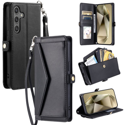 For Samsung Galaxy S25 5G Wallet Multi-card Slot Leather Phone Case with Lanyard(Black) by buy2fix