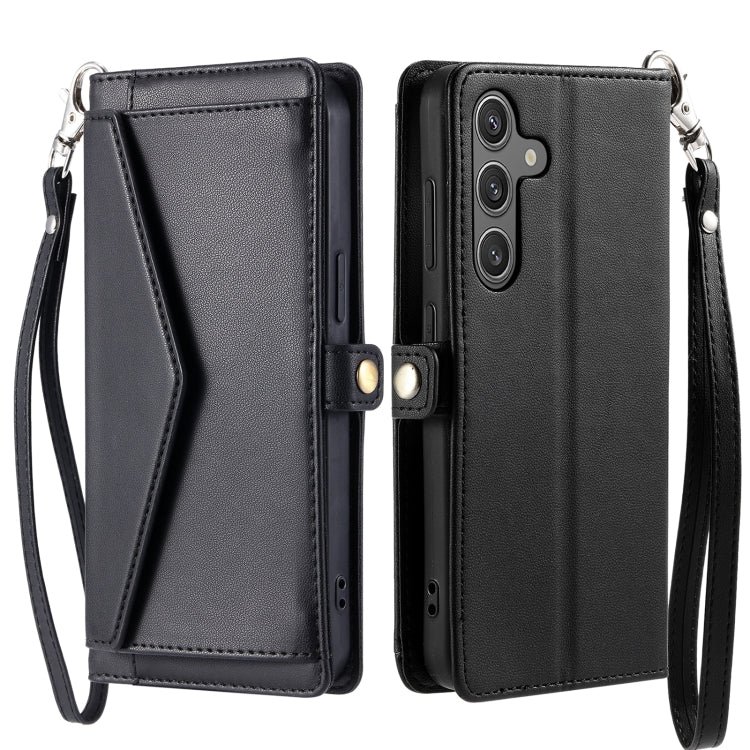 For Samsung Galaxy S25 5G Wallet Multi-card Slot Leather Phone Case with Lanyard(Black) by buy2fix