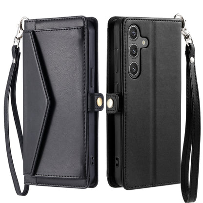 For Samsung Galaxy S25 5G Wallet Multi-card Slot Leather Phone Case with Lanyard(Black) by buy2fix