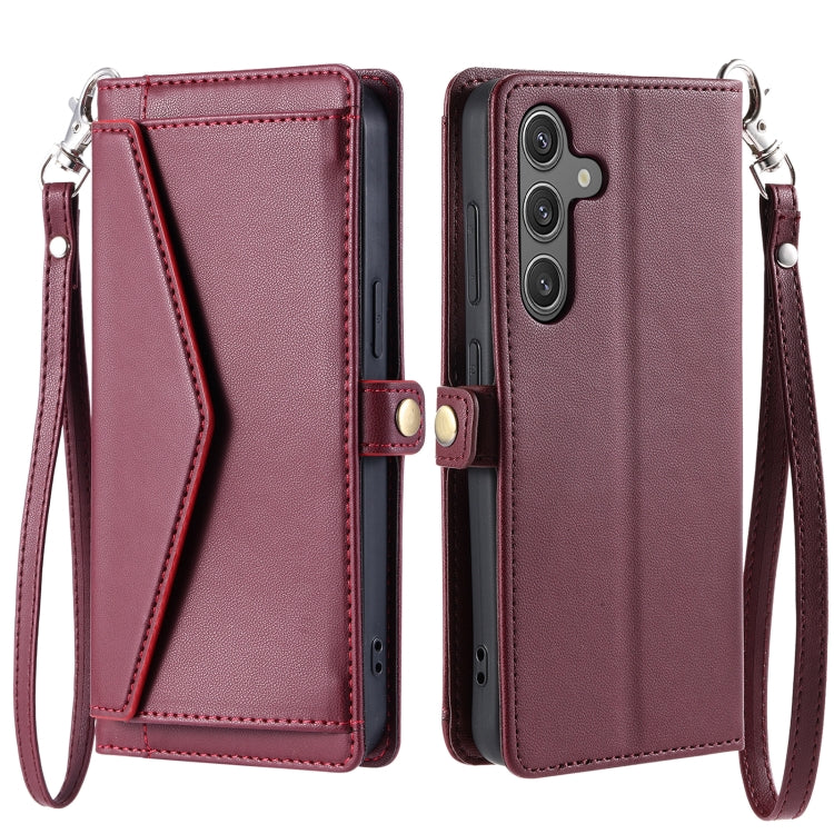 For Samsung Galaxy S25+ 5G Wallet Multi-card Slot Leather Phone Case with Lanyard(Wine Red) by buy2fix