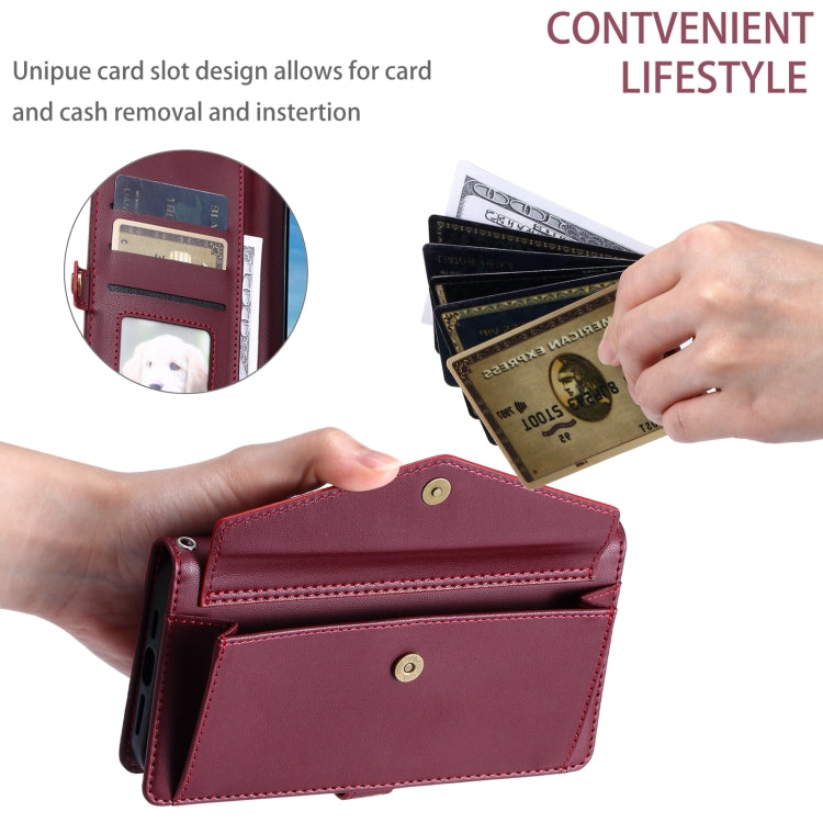 For Samsung Galaxy S25+ 5G Wallet Multi-card Slot Leather Phone Case with Lanyard(Wine Red) by buy2fix