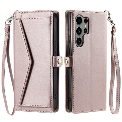 For Samsung Galaxy S25 Ultra 5G Wallet Multi-card Slot Leather Phone Case with Lanyard(Rose Gold) by buy2fix