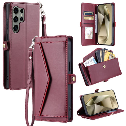 For Samsung Galaxy S25 Ultra 5G Wallet Multi-card Slot Leather Phone Case with Lanyard(Wine Red) by buy2fix