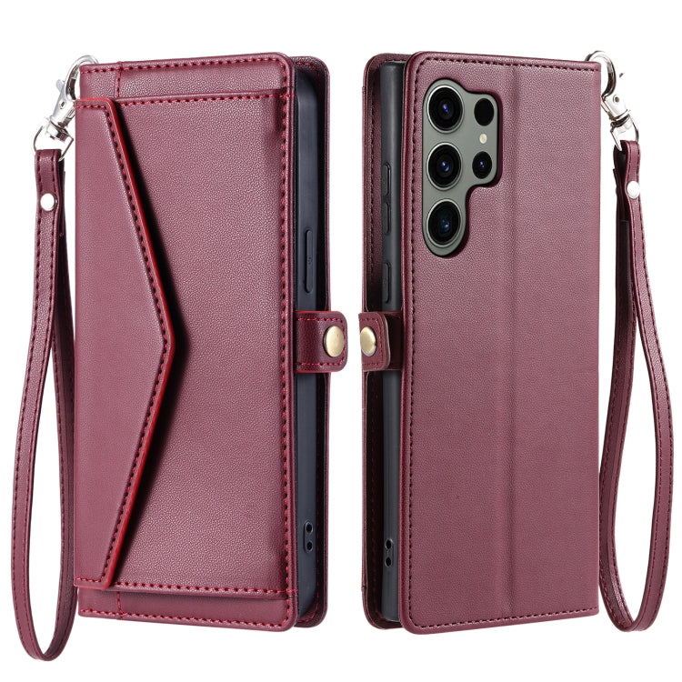 For Samsung Galaxy S25 Ultra 5G Wallet Multi-card Slot Leather Phone Case with Lanyard(Wine Red) by buy2fix