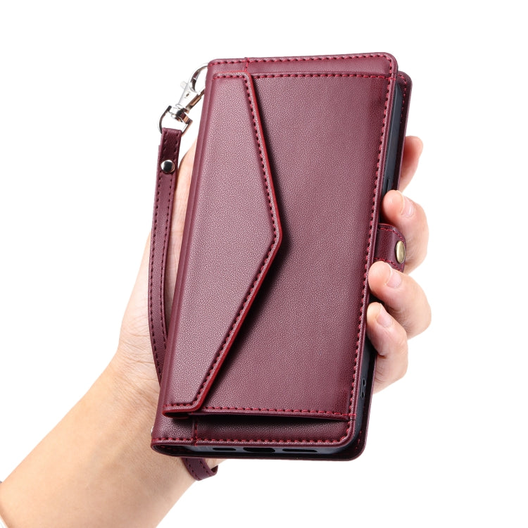 For Samsung Galaxy S25 Ultra 5G Wallet Multi-card Slot Leather Phone Case with Lanyard(Wine Red) by buy2fix