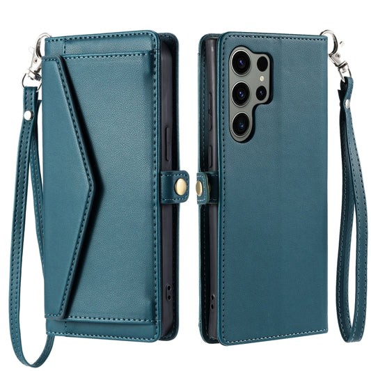 For Samsung Galaxy S25 Ultra 5G Wallet Multi-card Slot Leather Phone Case with Lanyard(Green) by buy2fix