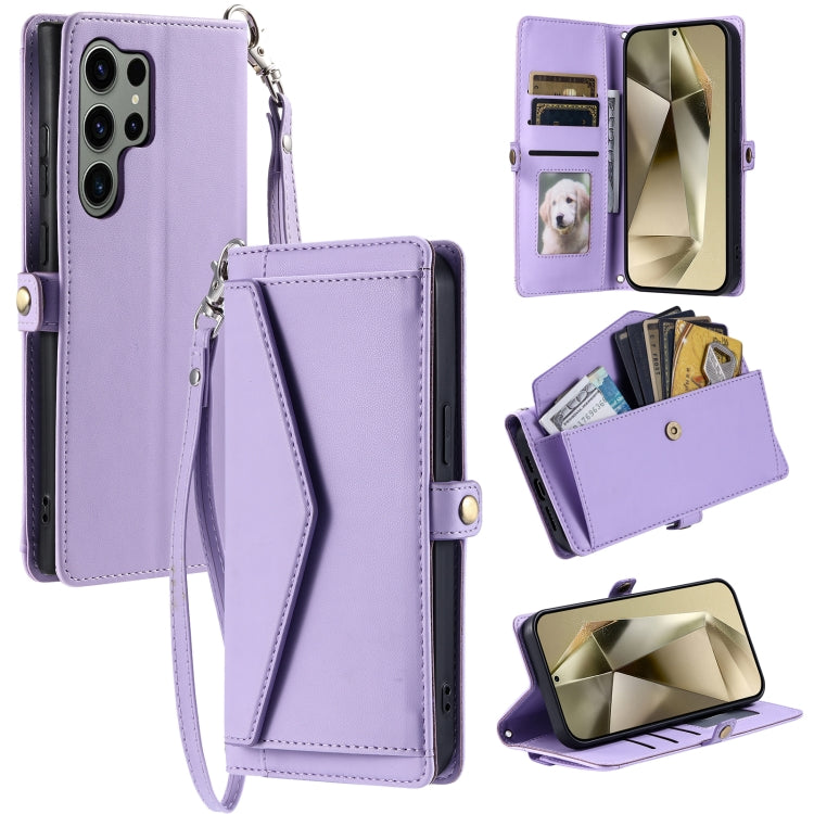 For Samsung Galaxy S25 Ultra 5G Wallet Multi-card Slot Leather Phone Case with Lanyard(Purple) by buy2fix