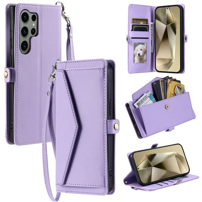 For Samsung Galaxy S25 Ultra 5G Wallet Multi-card Slot Leather Phone Case with Lanyard(Purple) by buy2fix
