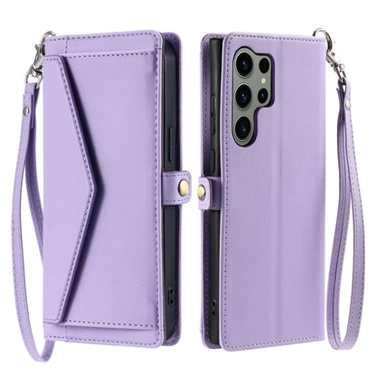 For Samsung Galaxy S25 Ultra 5G Wallet Multi-card Slot Leather Phone Case with Lanyard(Purple) by buy2fix