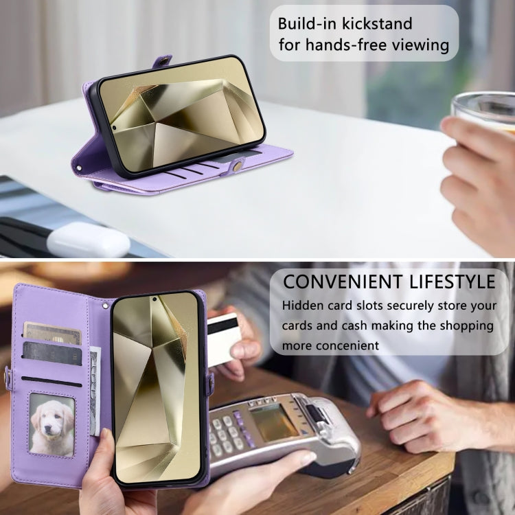 For Samsung Galaxy S25 Ultra 5G Wallet Multi-card Slot Leather Phone Case with Lanyard(Purple) by buy2fix
