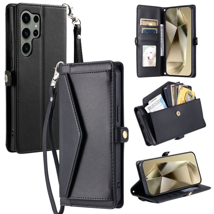 For Samsung Galaxy S25 Ultra 5G Wallet Multi-card Slot Leather Phone Case with Lanyard(Black) by buy2fix