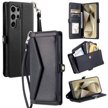 For Samsung Galaxy S25 Ultra 5G Wallet Multi-card Slot Leather Phone Case with Lanyard(Black) by buy2fix