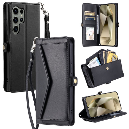 For Samsung Galaxy S25 Ultra 5G Wallet Multi-card Slot Leather Phone Case with Lanyard(Black) by buy2fix