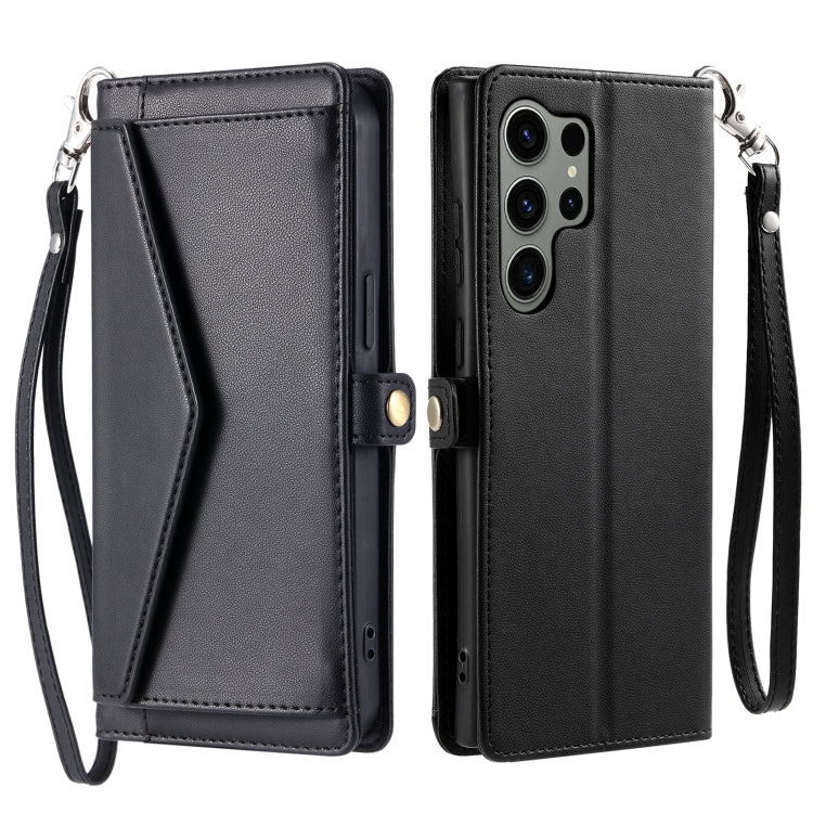 For Samsung Galaxy S25 Ultra 5G Wallet Multi-card Slot Leather Phone Case with Lanyard(Black) by buy2fix