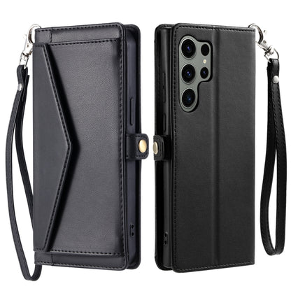For Samsung Galaxy S25 Ultra 5G Wallet Multi-card Slot Leather Phone Case with Lanyard(Black) by buy2fix