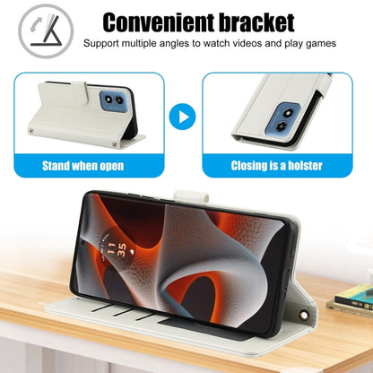 For Motorola Moto G Play 2024 Skin Feel Pure Color Card Slots Leather Phone Case with Dual Lanyard(White) by buy2fix