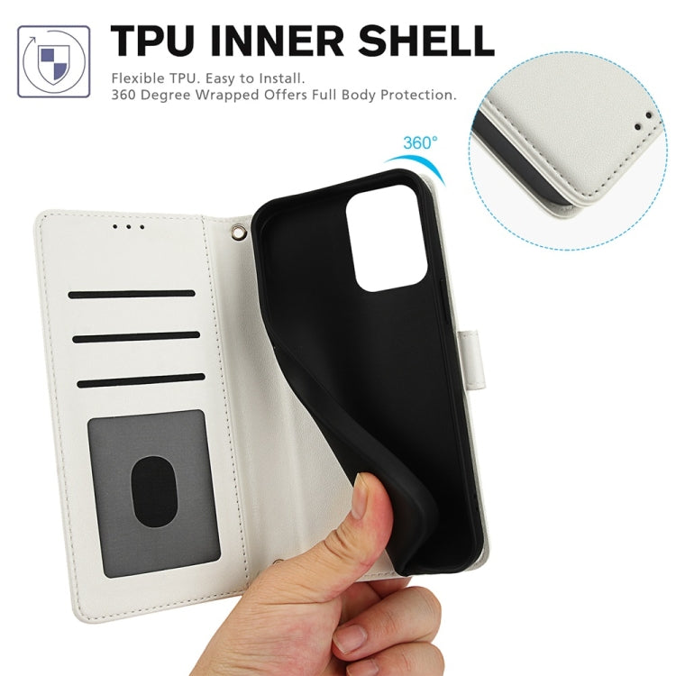 For Motorola Moto G Play 2024 Skin Feel Pure Color Card Slots Leather Phone Case with Dual Lanyard(White) by buy2fix