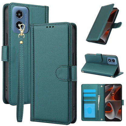 For Motorola Moto G Play 2024 Skin Feel Pure Color Card Slots Leather Phone Case with Dual Lanyard(Green) by buy2fix