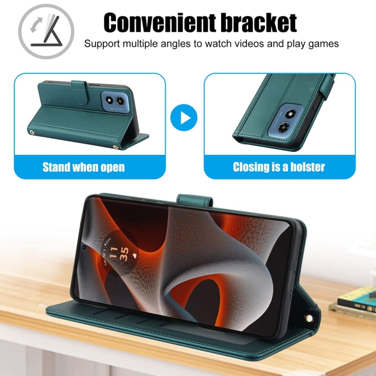 For Motorola Moto G Play 2024 Skin Feel Pure Color Card Slots Leather Phone Case with Dual Lanyard(Green) by buy2fix