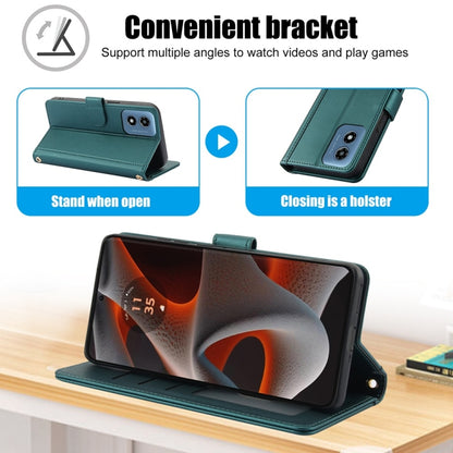 For Motorola Moto G Play 2024 Skin Feel Pure Color Card Slots Leather Phone Case with Dual Lanyard(Green) by buy2fix