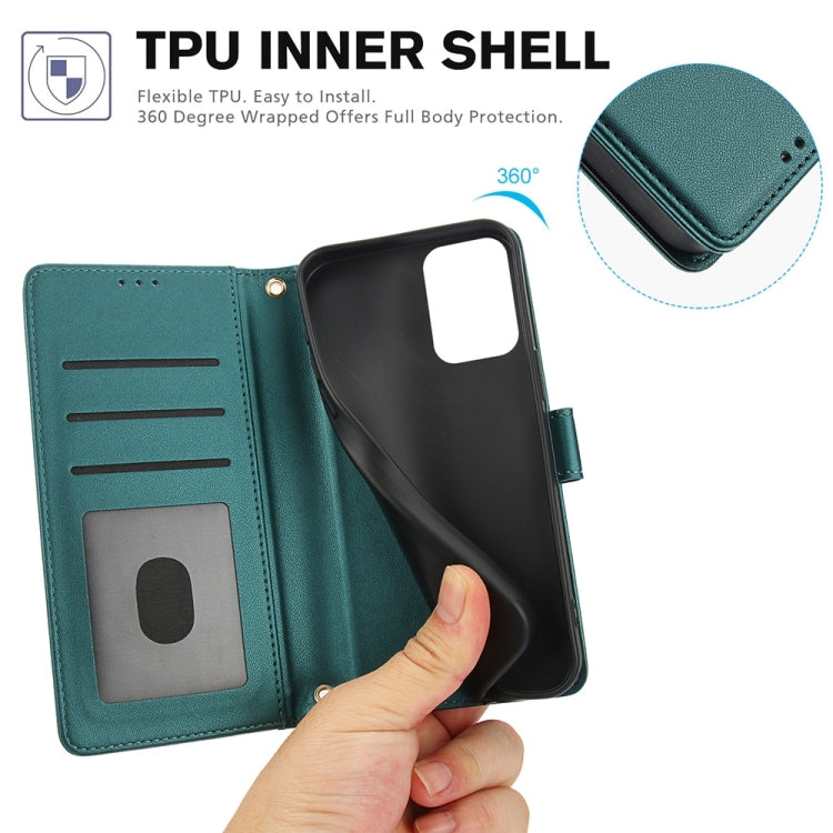 For Motorola Moto G Play 2024 Skin Feel Pure Color Card Slots Leather Phone Case with Dual Lanyard(Green) by buy2fix