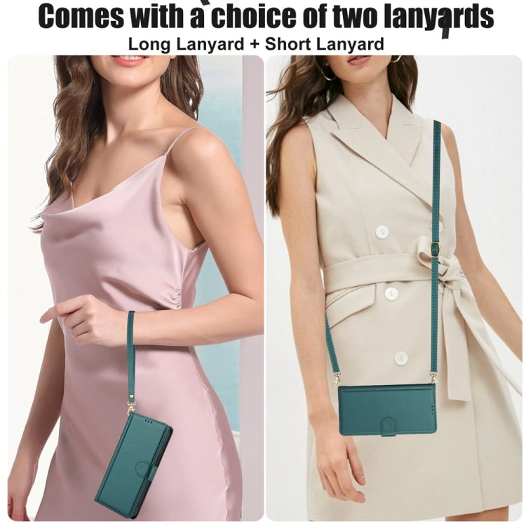 For Motorola Moto G Play 2024 Skin Feel Pure Color Card Slots Leather Phone Case with Dual Lanyard(Green) by buy2fix