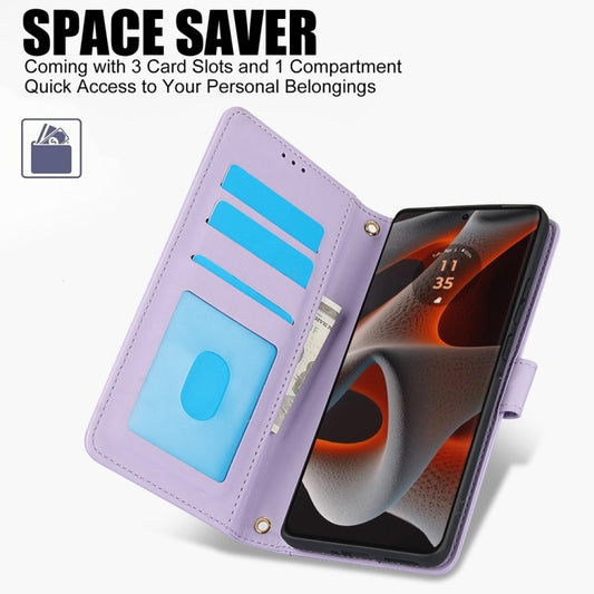 For Motorola Moto G Play 2024 Skin Feel Pure Color Card Slots Leather Phone Case with Dual Lanyard(Purple) by buy2fix