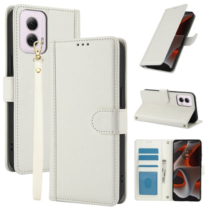 For Motorola Moto G Power 5G 2024 Skin Feel Pure Color Card Slots Leather Phone Case with Dual Lanyard(White) by buy2fix