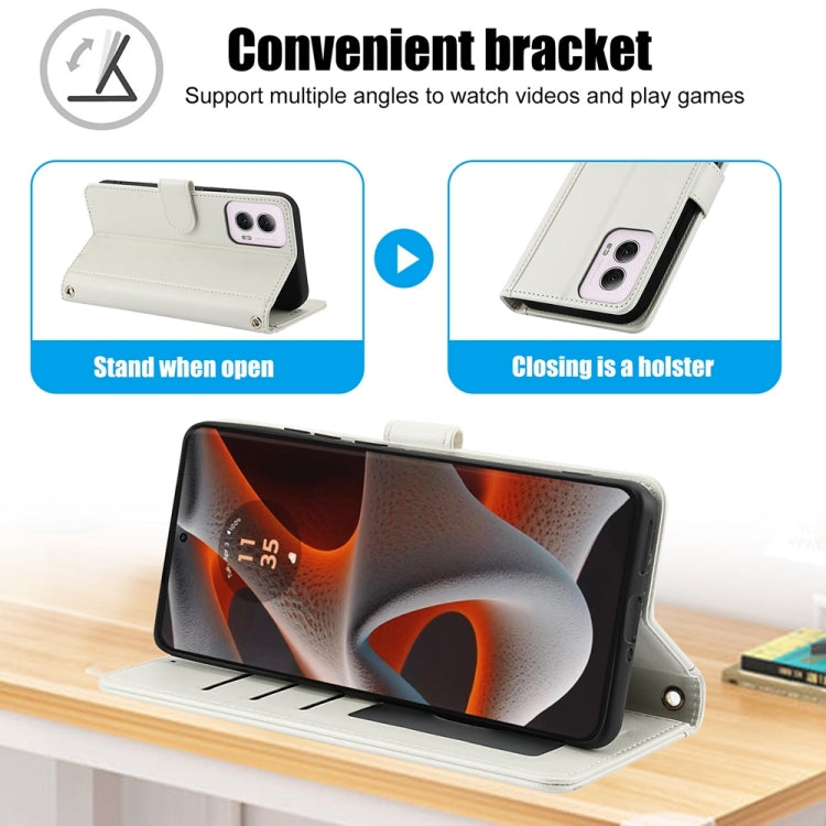 For Motorola Moto G Power 5G 2024 Skin Feel Pure Color Card Slots Leather Phone Case with Dual Lanyard(White) by buy2fix