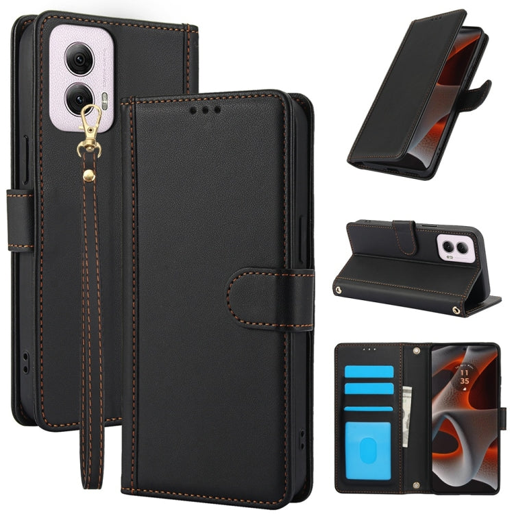 For Motorola Moto G Power 5G 2024 Skin Feel Pure Color Card Slots Leather Phone Case with Dual Lanyard(Black) by buy2fix