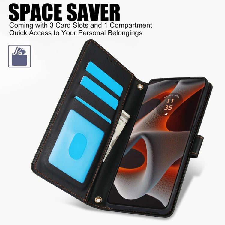 For Motorola Moto G Power 5G 2024 Skin Feel Pure Color Card Slots Leather Phone Case with Dual Lanyard(Black) by buy2fix