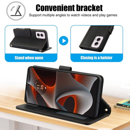 For Motorola Moto G Power 5G 2024 Skin Feel Pure Color Card Slots Leather Phone Case with Dual Lanyard(Black) by buy2fix