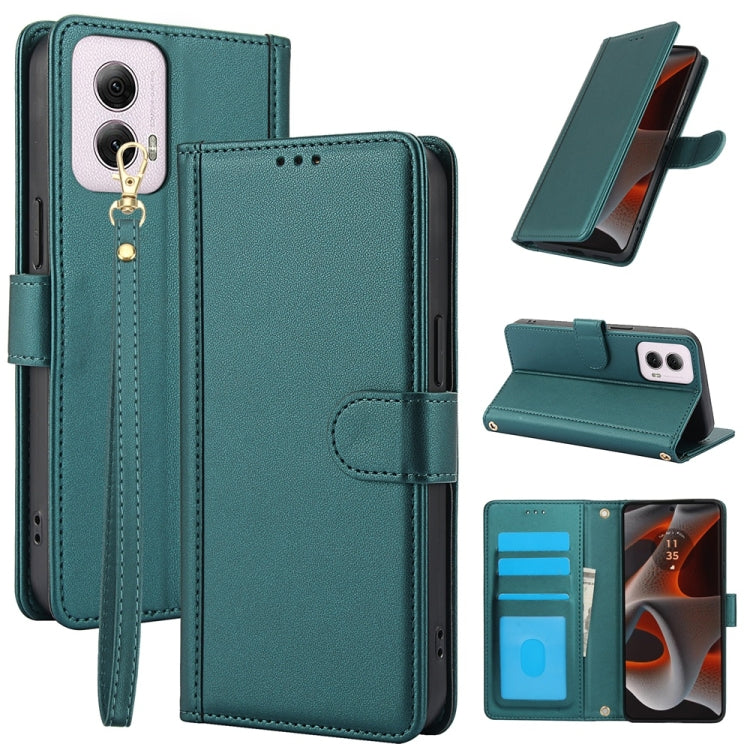 For Motorola Moto G Power 5G 2024 Skin Feel Pure Color Card Slots Leather Phone Case with Dual Lanyard(Green) by buy2fix