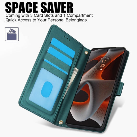 For Motorola Moto G Power 5G 2024 Skin Feel Pure Color Card Slots Leather Phone Case with Dual Lanyard(Green) by buy2fix