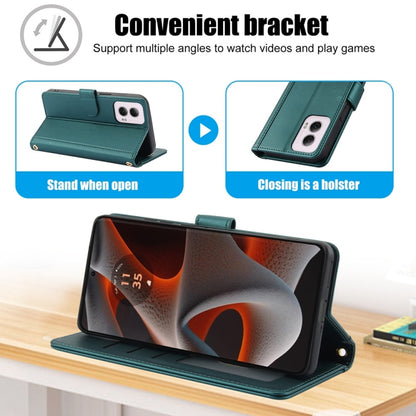 For Motorola Moto G Power 5G 2024 Skin Feel Pure Color Card Slots Leather Phone Case with Dual Lanyard(Green) by buy2fix