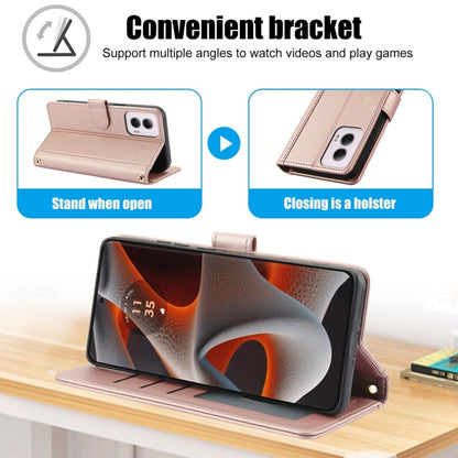 For Motorola Moto G Power 5G 2024 Skin Feel Pure Color Card Slots Leather Phone Case with Dual Lanyard(Rose Gold) by buy2fix