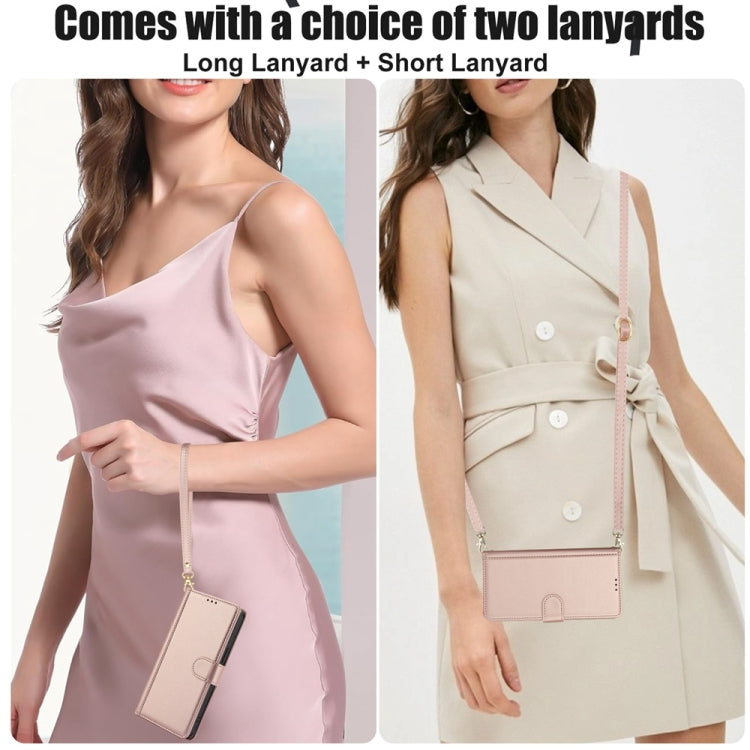 For Motorola Moto G Power 5G 2024 Skin Feel Pure Color Card Slots Leather Phone Case with Dual Lanyard(Rose Gold) by buy2fix