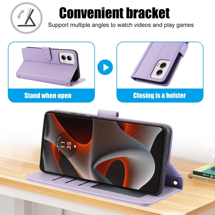 For Motorola Moto G Power 5G 2024 Skin Feel Pure Color Card Slots Leather Phone Case with Dual Lanyard(Purple) by buy2fix