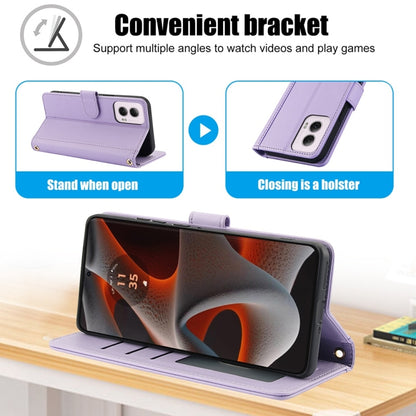 For Motorola Moto G Power 5G 2024 Skin Feel Pure Color Card Slots Leather Phone Case with Dual Lanyard(Purple) by buy2fix