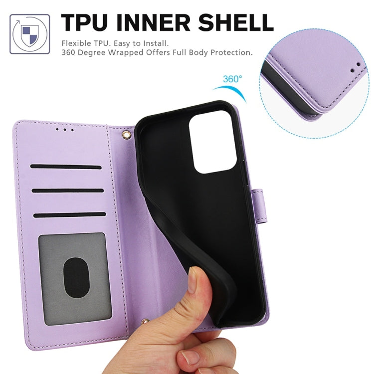 For Motorola Moto G Power 5G 2024 Skin Feel Pure Color Card Slots Leather Phone Case with Dual Lanyard(Purple) by buy2fix