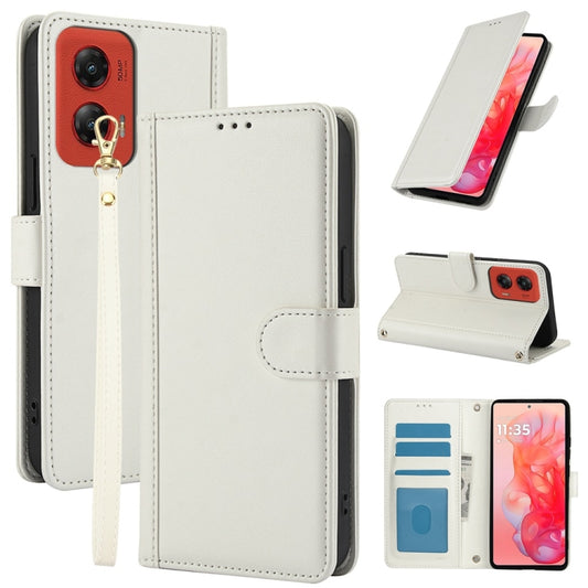 For Motorola Moto G Stylus 5G 2024 Skin Feel Pure Color Card Slots Leather Phone Case with Dual Lanyard(White) by buy2fix