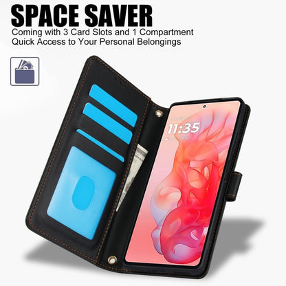 For Motorola Moto G Stylus 5G 2024 Skin Feel Pure Color Card Slots Leather Phone Case with Dual Lanyard(Black) by buy2fix