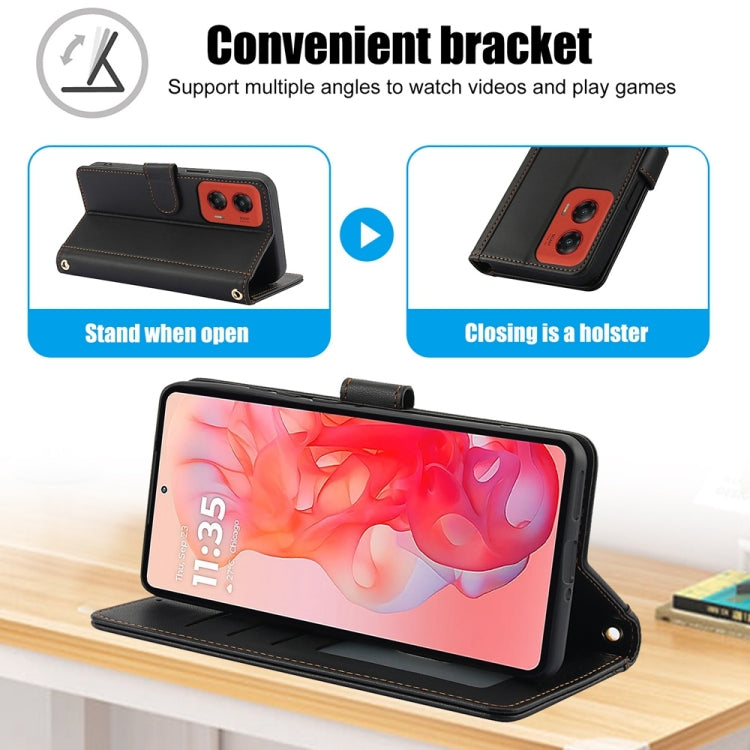 For Motorola Moto G Stylus 5G 2024 Skin Feel Pure Color Card Slots Leather Phone Case with Dual Lanyard(Black) by buy2fix