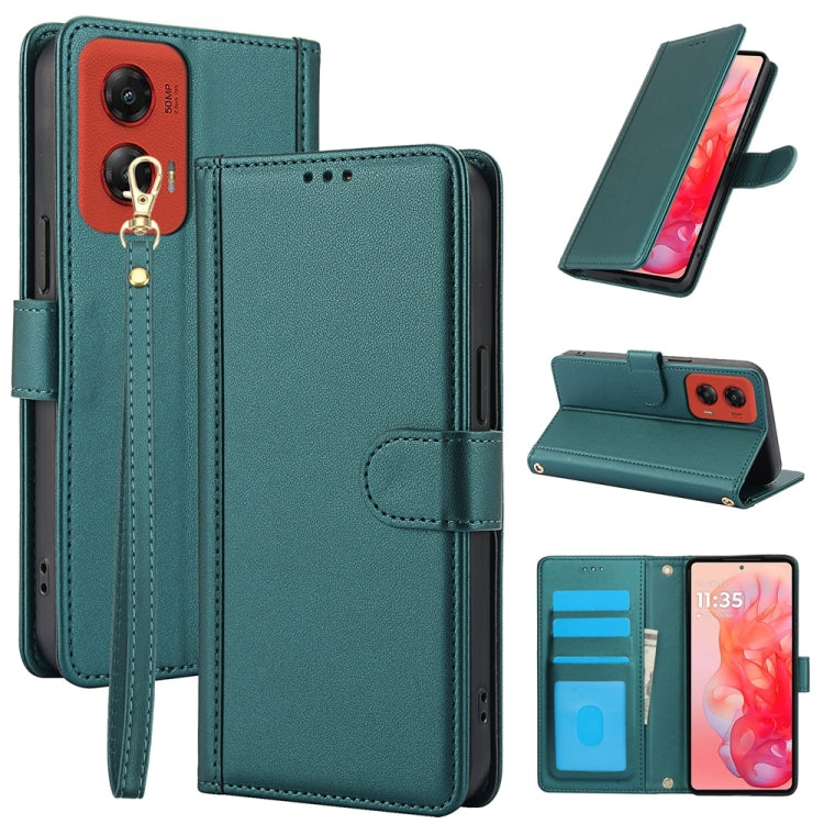 For Motorola Moto G Stylus 5G 2024 Skin Feel Pure Color Card Slots Leather Phone Case with Dual Lanyard(Green) by buy2fix