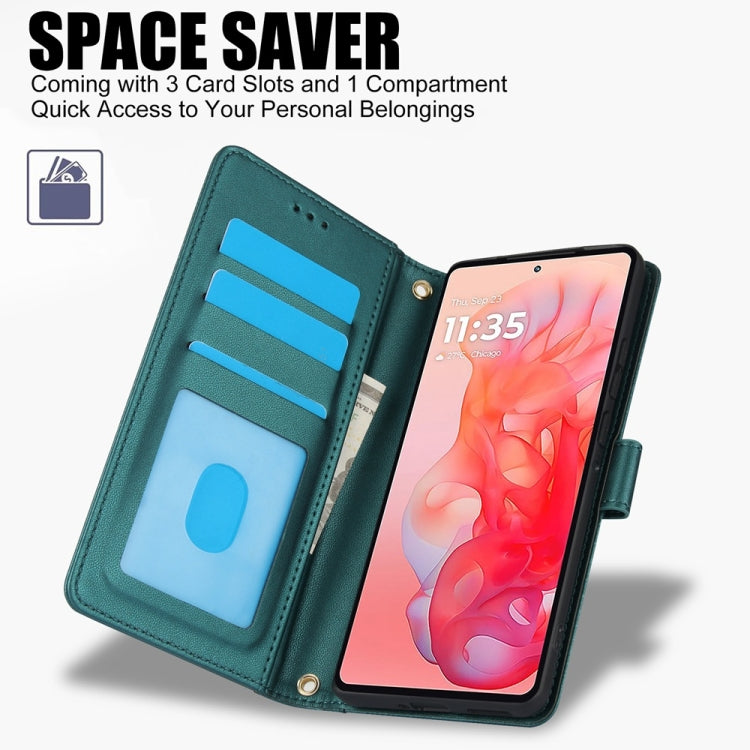 For Motorola Moto G Stylus 5G 2024 Skin Feel Pure Color Card Slots Leather Phone Case with Dual Lanyard(Green) by buy2fix