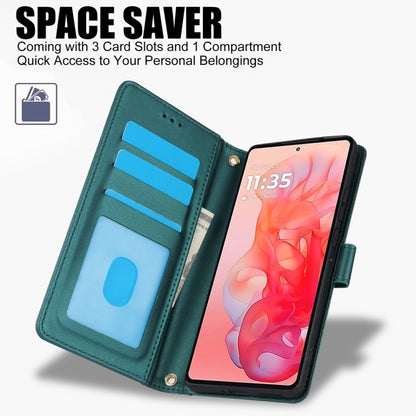 For Motorola Moto G Stylus 5G 2024 Skin Feel Pure Color Card Slots Leather Phone Case with Dual Lanyard(Green) by buy2fix