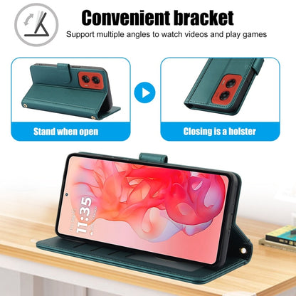 For Motorola Moto G Stylus 5G 2024 Skin Feel Pure Color Card Slots Leather Phone Case with Dual Lanyard(Green) by buy2fix