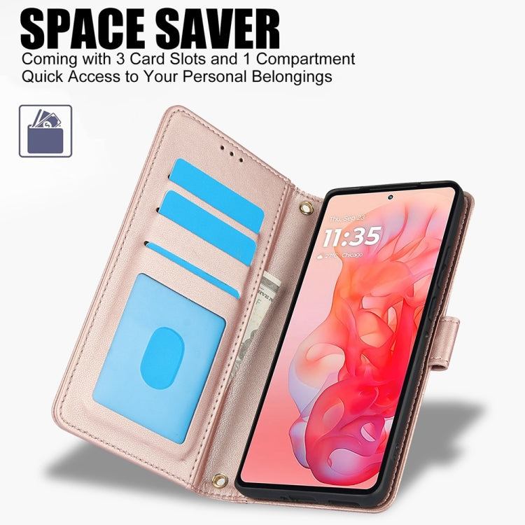 For Motorola Moto G Stylus 5G 2024 Skin Feel Pure Color Card Slots Leather Phone Case with Dual Lanyard(Rose Gold) by buy2fix