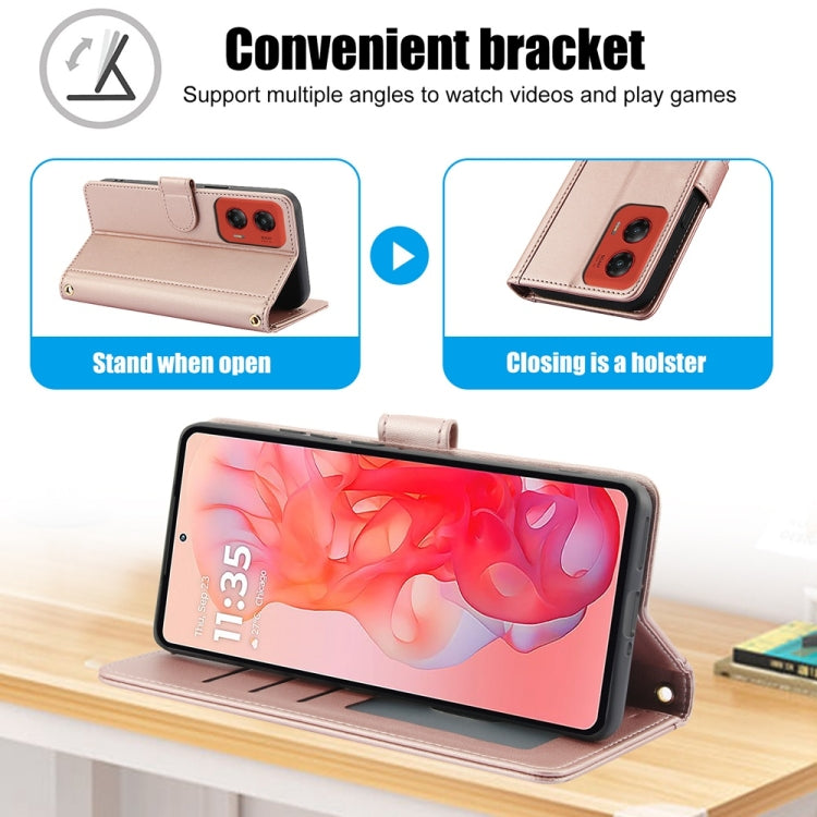 For Motorola Moto G Stylus 5G 2024 Skin Feel Pure Color Card Slots Leather Phone Case with Dual Lanyard(Rose Gold) by buy2fix