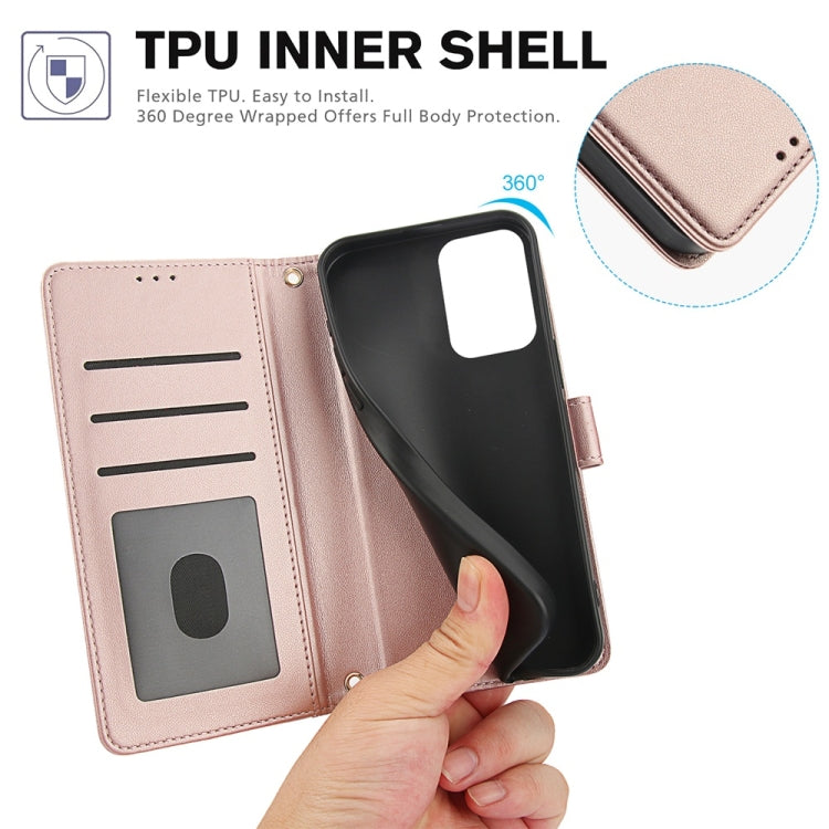 For Motorola Moto G Stylus 5G 2024 Skin Feel Pure Color Card Slots Leather Phone Case with Dual Lanyard(Rose Gold) by buy2fix